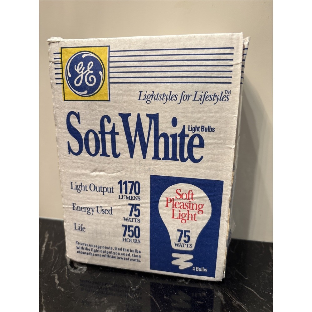Vintage GE Light Bulbs - NEW Soft White 75 Watt Light Bulbs -  1 Pack of 4 Bulbs